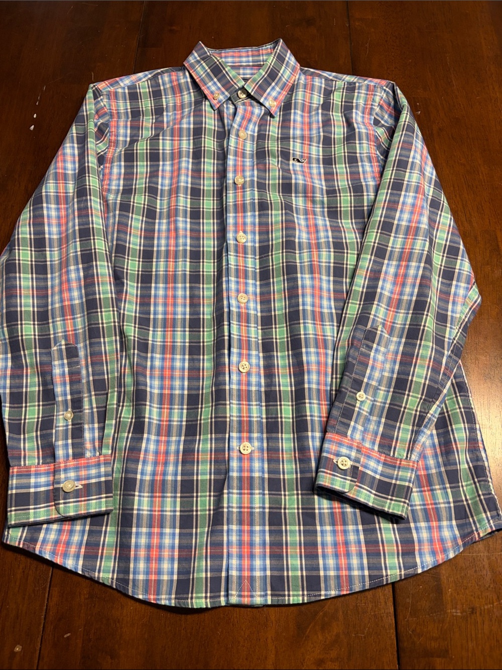 Vineyard Vines Navy, Green & Pink Plaid Button-Down Shirt
